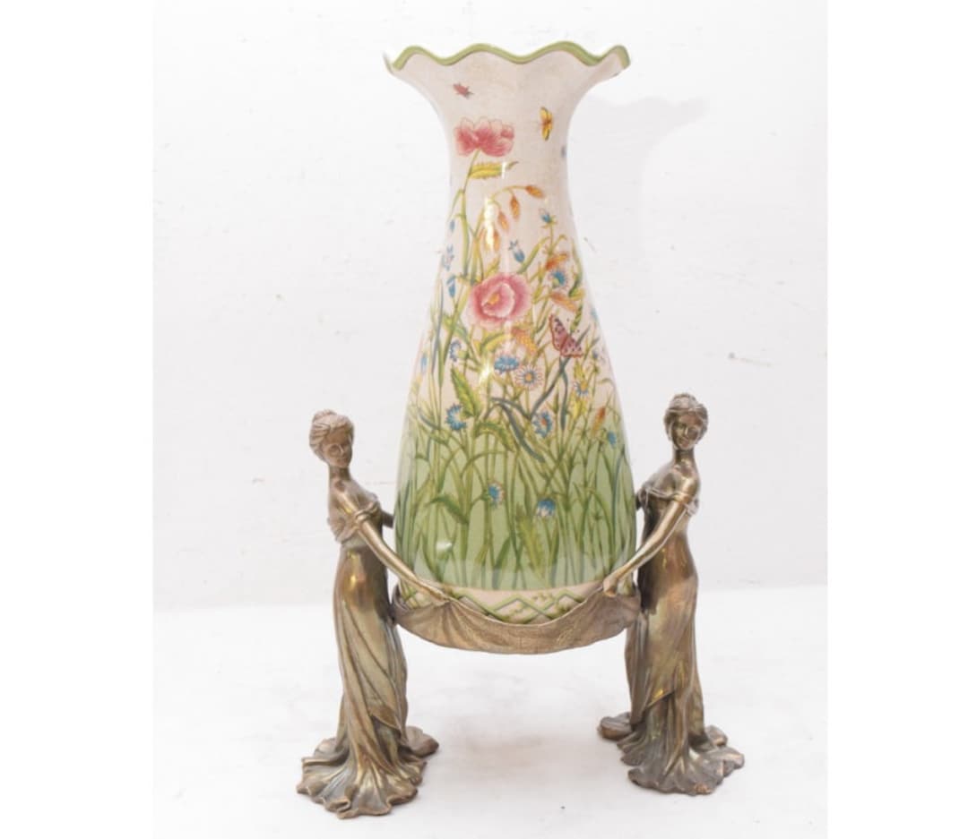 Floral Porcelain Vase With Bronze Nymphs - Home Decor (42cm) - Etsy