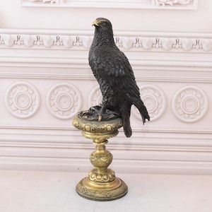 Vintage Eagle on Pedestal - Hunting Bronze Statue on Marble Base - Buzzard Figure - Solid Bronze Buzzard - Home and Office Decor - Gift Idea