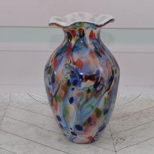 Unique Orange Vase Murano Style Glass - Handcrafted Flower Pot - Vase with Peacocks Eyes Design - Gift Idea - Italian Glass - Home Decor