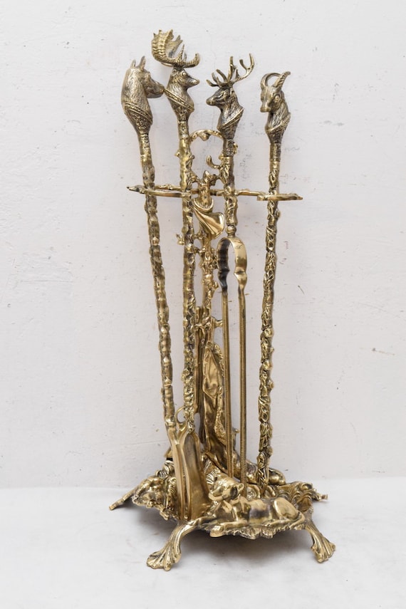 Handmade Polished Brass Fireplace Tool Set: Hunter Decor - Etsy