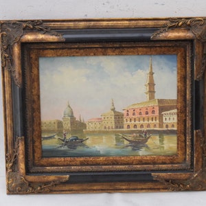 Magical Venice - Italian Cityscape in Golden Frame - Landscape Painting on Canvas - Italy Art Wall Decoration - Luxury Painting Gift Idea