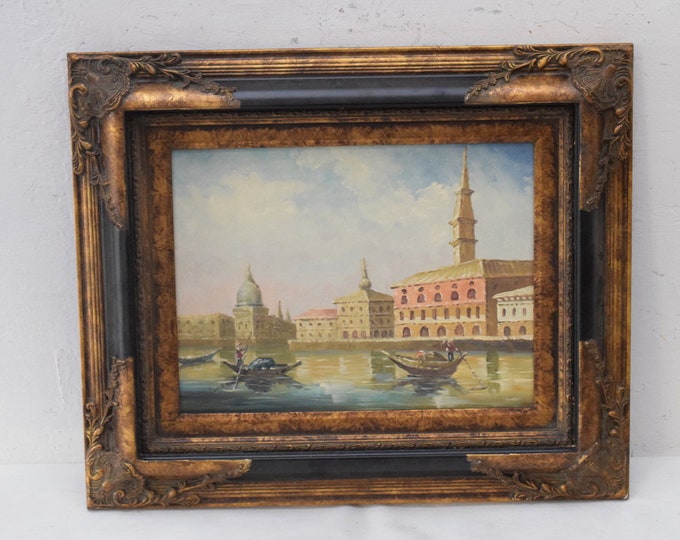 Magical Venice - Italian Cityscape in Golden Frame - Landscape Painting on Canvas - Italy Art Wall Decoration - Luxury Painting Gift Idea