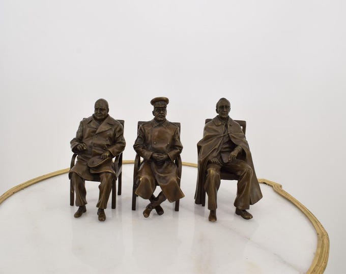 Bronze Winston Churchill Roosevelt, Stalin - Yalta Conference 3 from French Figures Unique Collectible – Vintage Art Sculpture Home Decor