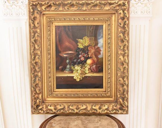 Vintage Grapes Still Life Oil Painting | Golden Frame, French Rustic Decor