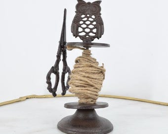 Owl Twine Holder with Scissors: Decorative Craft & Sewing Accessory