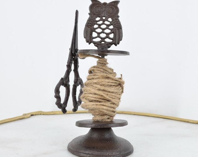 Owl Twine Holder with Scissors – Decorative Sewing & Craft Accessory – Unique Desk or Kitchen Ornament – Boutique Trukado