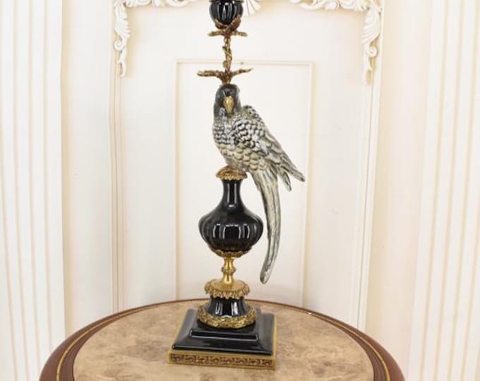 Porcelain Parrot Candlestick – Bronze Ornaments, Home Decor (19.29 Inches)