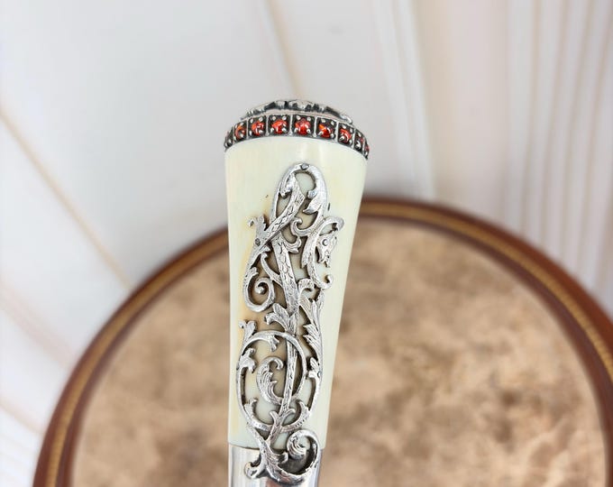 Russian 84 Silver Walking Stick – Imperial Eagle Cane with Red Stones – Collectible Decor