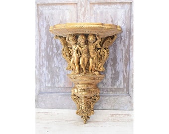 Console murale dorée - étagère Cherubins style vintage - étagère dorée suspendue - console murale - décoration murale - décoration d'intérieur - cadeau pour pendaison de crémaillère