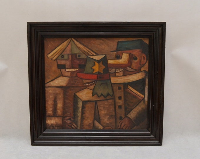 Funny Paintiong - Clowns Old Painting Oil on Canvas - Polish Art - Wall Decor - Unique Gift - Home Decor
