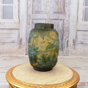 Limited Flower Vase - Green and Orange Glass Vase - Emile Galle Style - Handmade Glass - Wedding Gift Idea - Home Decor