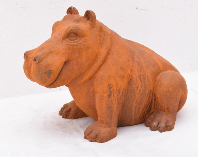 Cast Iron Realistic Hippo - Hippopotamus Statue for Garden - Rustical Gift Vintage Style - Funny Statue