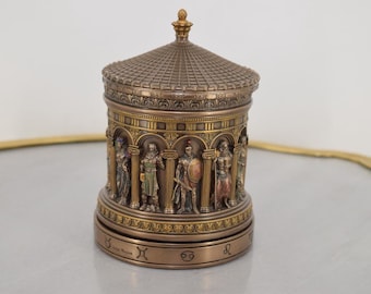 Pantheon-Inspired Rotating Trinket Box: Bronze-Resin Neoclassical Decor
