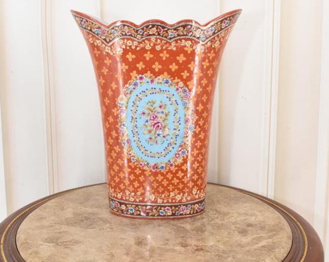 Antique Red Porcelain Vase with Floral Motif | Hand-Decorated Flower Vase | Unique Vintage Porcelain Decor