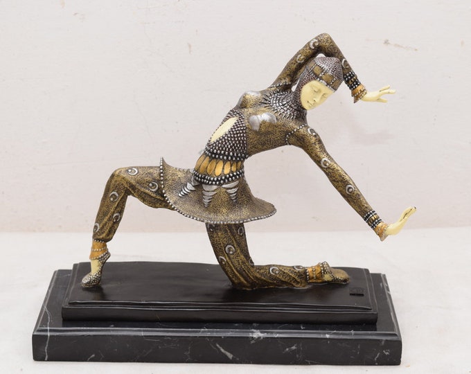 Bronze Statue - Kamorna Dancer - Art Deco Style acc. Demetre Chiparus - Exclusive Bronze on Marble Base -