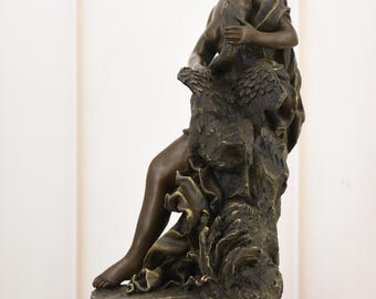 ブロンズ製「レダと白鳥」彫刻：ギリシャ神話アールデコ調置物 - Etsy 日本