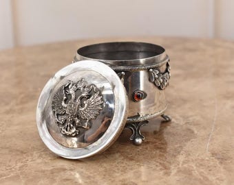 Imperial Russian Silver Casket – Antique 84 Standard, Two-Headed Eagle