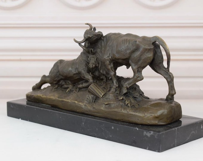 Fighting Bulls Statue Bronze on Marble Base - Signed Solid Bronze - Bull Figure - Corrida Sculpture - Home and Office Decor - Gift Idea