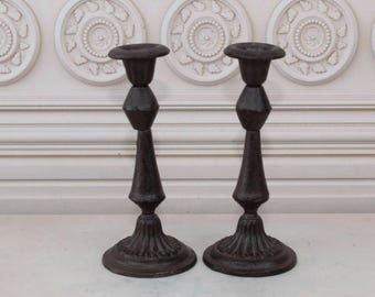 Set of 2 Vintage Cast Iron Candle Holders: Elegant Home Decor