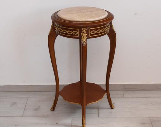 French Baroque Style Marble Top Flower Table with Bronze Accents