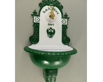 Antique Style Aluminum Wall Fountain, Brass Tap, Garden Decor