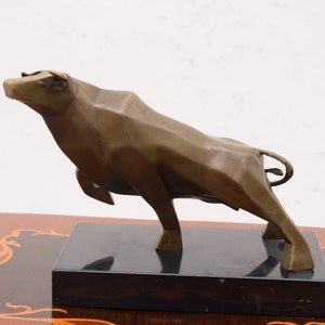 Bull Abstract Bronze Sculpture - Modernist Figurine Bull Taurus - Bronze Statue on Marble Base - Luxury Gift Idea -