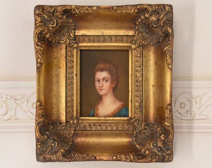 French Aristocrat Portrait Painting: Old Oil on Wood with Golden Frame
