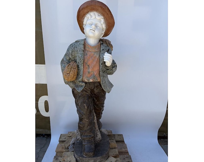 Vintage Marble Boy Statue – Hand Carved Garden Sculpture, French Decor