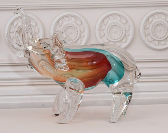 Unique Elephant Murano Glass - Handcrafted Murano Style - Murano Statue - Elephant with Trunk Up - Italian Glass - Home Decor