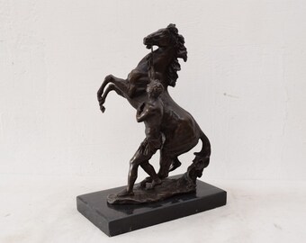 マルリー馬ブロンズ彫刻：馬と騎手の像、アールヌーボー様式 - Etsy 日本