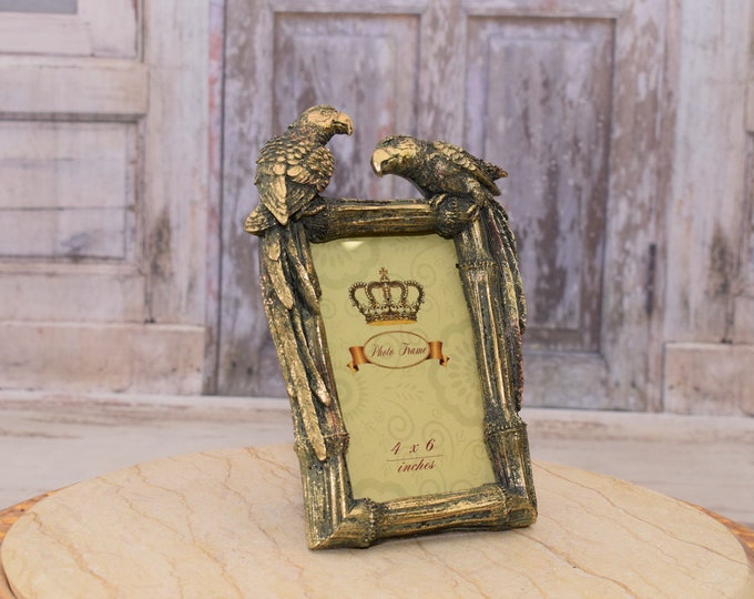 Amazing Gold Photo Frame - Parrots Photo Frame - Birds 3d Wedding Picture Frame - Lavish Wall or Buffet Decor - Home Decoration - Gift Idea