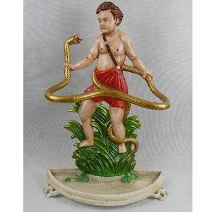 Cast Iron Colorful Umbrella Stand - Beautiful Stand Walking - Boy with Snake Umbrella Stand - Home Decor - Housewarming Gift