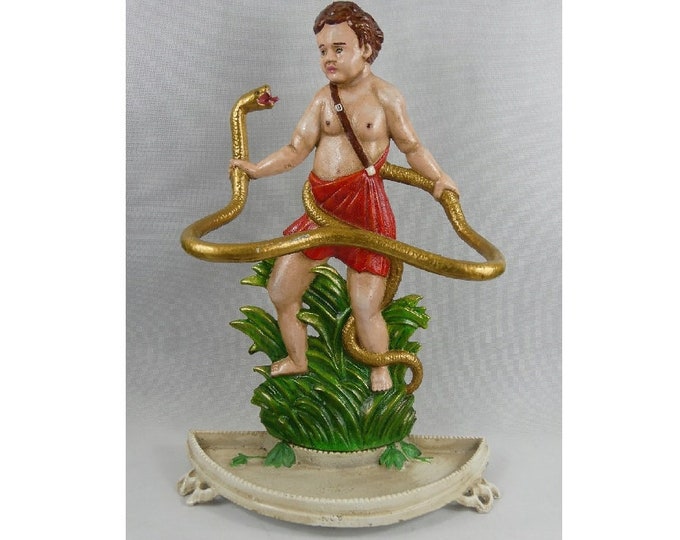 Cast Iron Colorful Umbrella Stand - Beautiful Stand Walking - Boy with Snake Umbrella Stand - Home Decor - Housewarming Gift