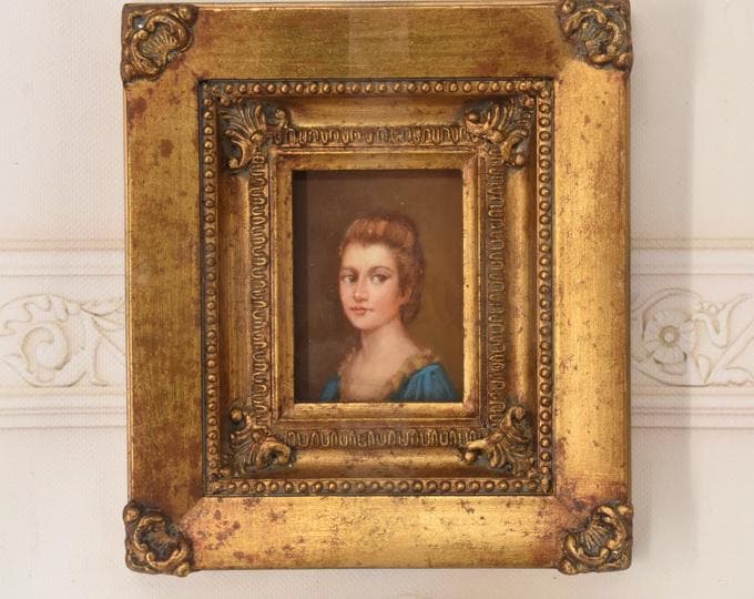 French Aristocrat Portrait Painting: Old Oil on Wood with Golden Frame