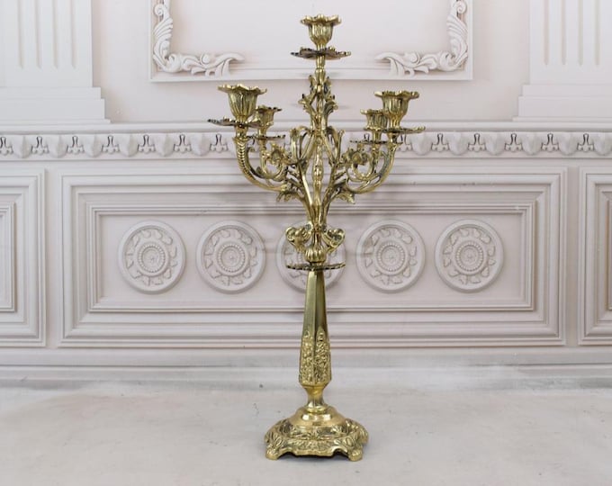 Vintage Brass Candlestick - Gold Candelabrum Brass Candleholder - Elegant Home & Office Decor - Perfect Gift for Birthday