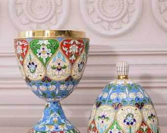 Very Large Silver Egg - Enamel and Gilded Egg - Antique Silver Art Work - Imperial Russia - Tsar Egg Russia - Collector Item