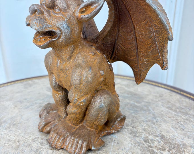 Cast Iron Tuscan Gargoyle Figurine - Rustic Garden Statue