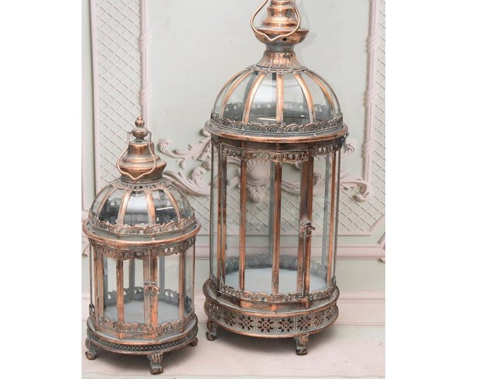 Set of 2 Vintage Lanterns – Large and Small Metal Candle Lanterns