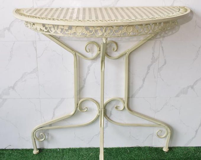 Rustic White Flower Iron Console Table - Entryway Accent Table - Vintage Coffee Table - Unique Gift Idea - Handmade Decor