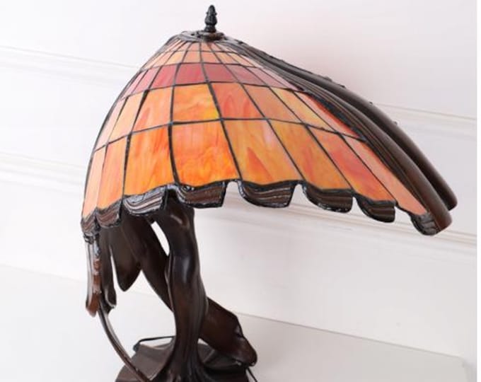 Tiffany Style Floor Lamp - Woman with Umbrella - Art Deco Standing Lamp for Home Office Decor - Handcrafted Stained Glass Lighting - Art