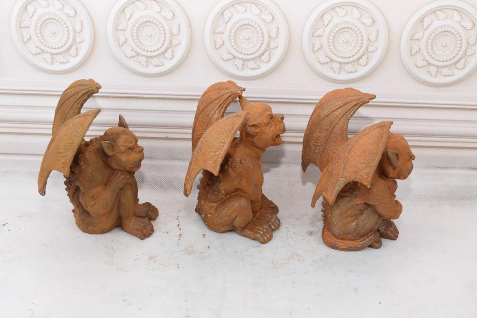 Cast Iron Gargoyle Figurines (set of 3) - Rustic Tuscan Garden Decor - Etsy