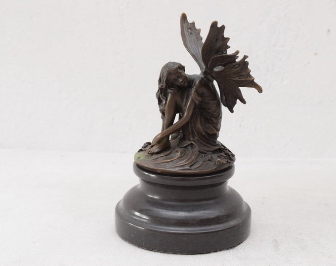 Pensive Elf Thumbnail Bronze Sculpture - Foundry Mark - Exclusive Figure Gift Idea -