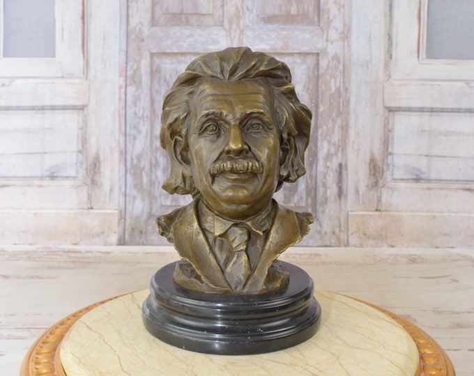 Large Albert Einstein Bronze Statue - Solid and Heavy Figure on Marble Base - Busty Einstein - Home and Garden Decoration - Gift Idea