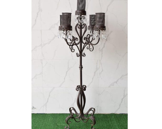 Standing Candle Lantern – Crystal Metal Floor Lamp – Decorative Candle Holder – Elegant Home or Garden Accent – Gift Idea