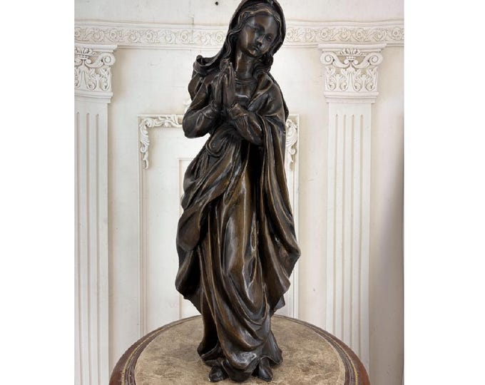 Large Bronze Praying Madonna Statue – Antique Style Virgin Mary Sculpture