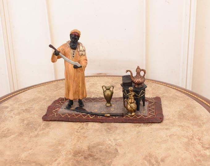 Vienna Bronze Style Bedouin Merchant Figurine – Signed Bronze Sculpture – Hand Painted Oriental Trader Figure