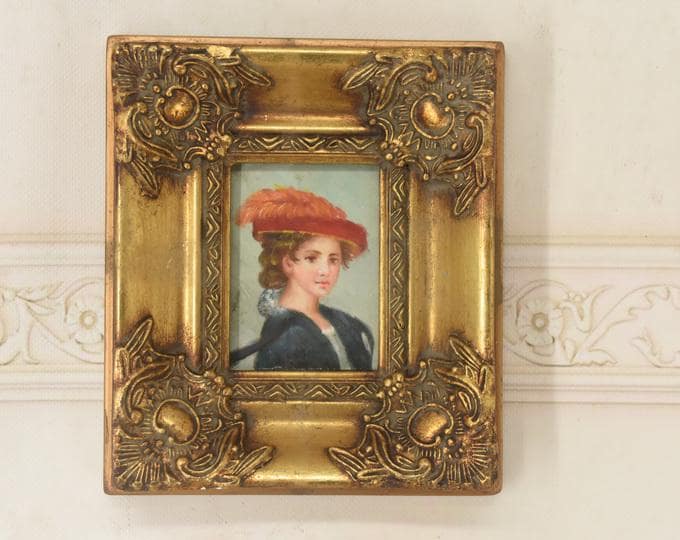 French Aristocrat Portrait Painting: Old Oil on Wood with Golden Frame
