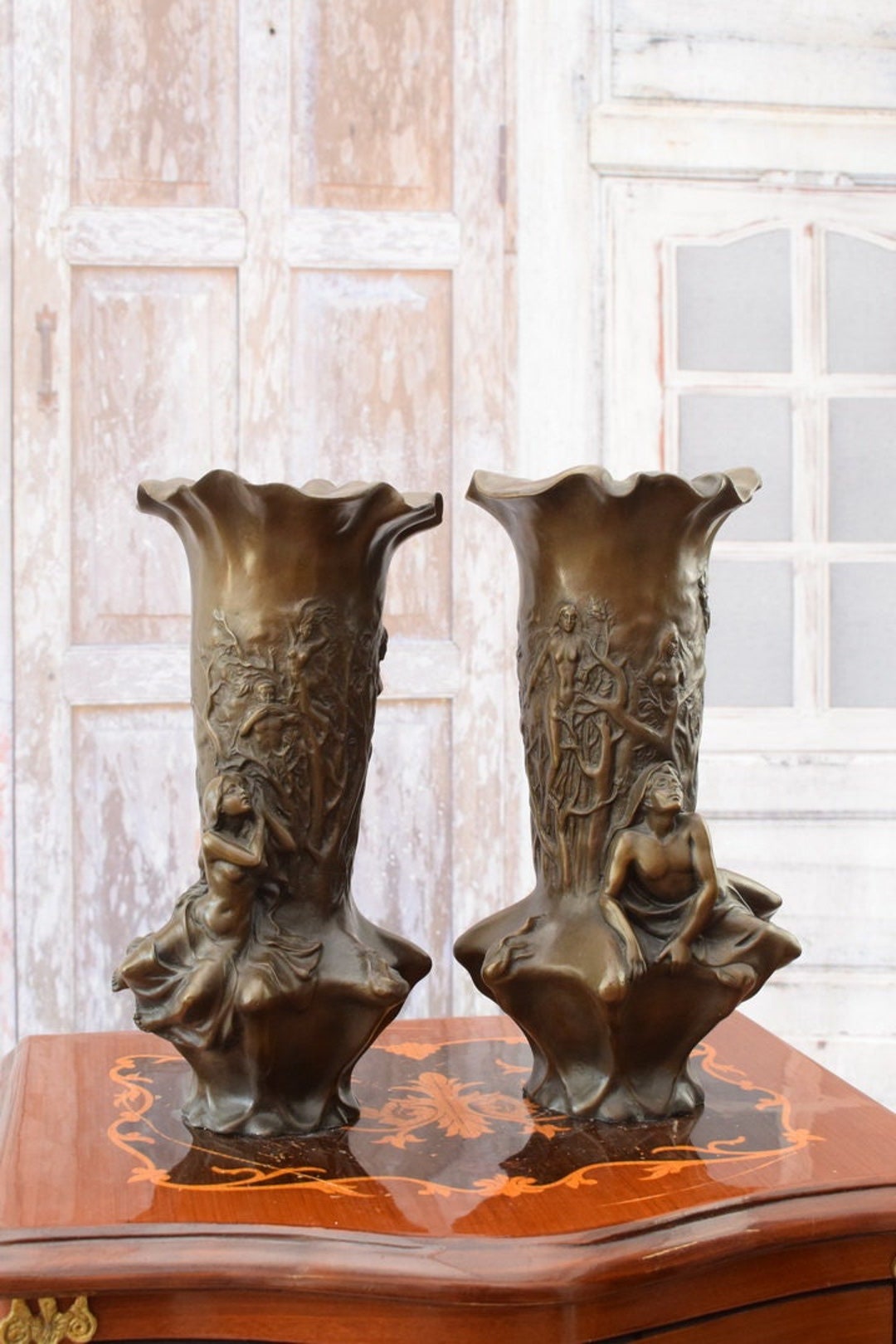 Pair Vintage Bronze Vases Very Large and Heavy Flowers Vases Etsy UK