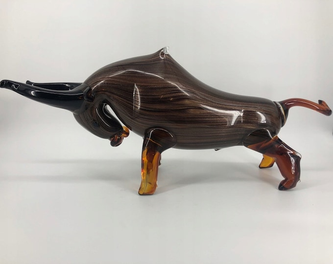 Brown Large Bull Murano Style Figurine Beaufitul Gift Italian Venetian Product