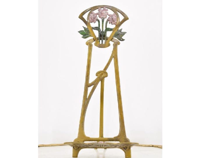 Art Deco Cast Iron Easel Stand – Vintage Menu Holder or Book Display – Floral Design – Heavy Metal Decor – Gift for Home or Restaurant